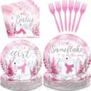 200Pcs Pink Winter Little Snowflake Baby Shower Decorations A Little Snowflake Is on the Way Plates and Napkins Baby lts Cold Tableware Set for Winter girl Baby Shower Gender Reveal Supplies Serves 50