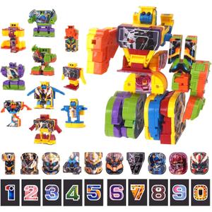 10 in 1 Number Robots Transforming Toys - Convertible to Big Robot, Number Blocks with 10 Digital Cards, STEM Learning Toys for Kids Ages 3+, Gifts for Boys Girls