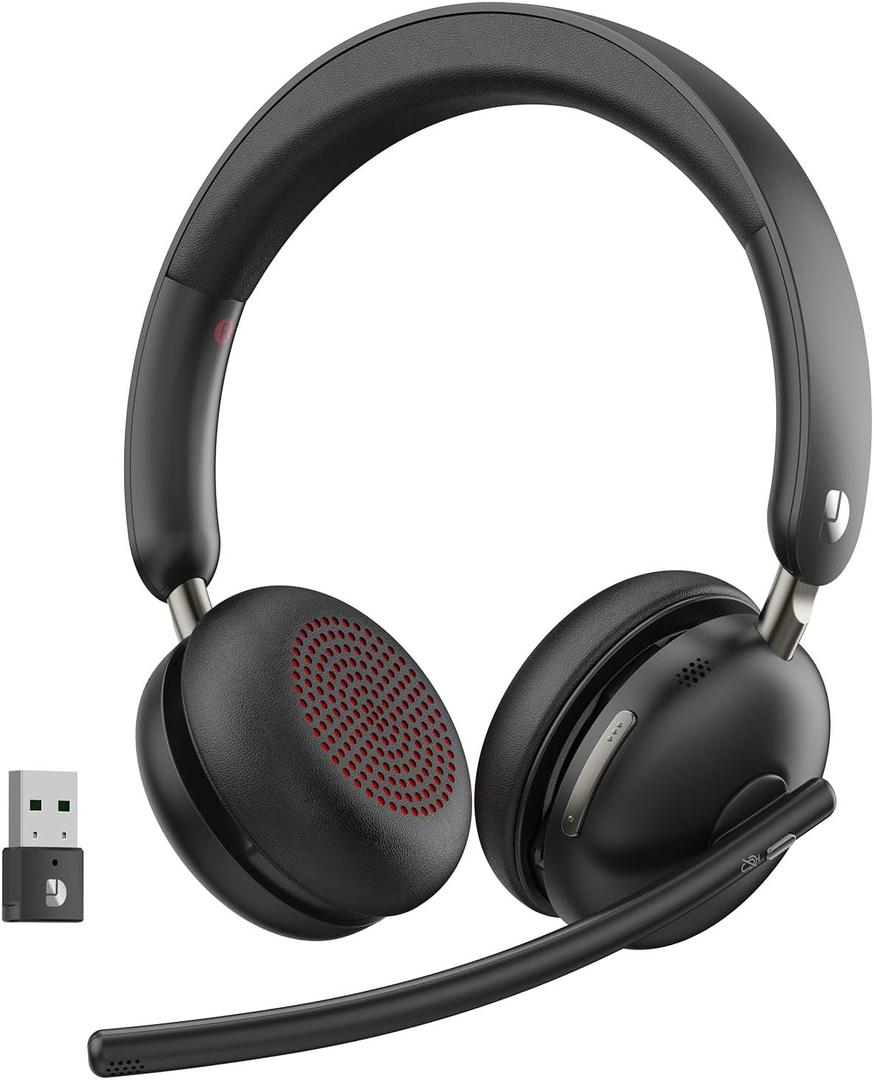 Bluetooth 5.3 Headset, Wireless Headset with Mic for Work (AI Noise Cancelling), Wireless Headphones with Mic & USB Dongle, 65H & Mute Function, Fit for PC/Call Center/Computer/Laptop/Teams (Black)