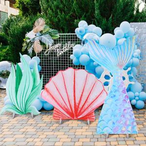 Weysat 3 Pcs Large Sea Party Stand Under The Sea Party Decorations Set 23-35 Inch Baby Shower Summer Mermaid Tail Shel Waterweed Cutouts Birthday Favor for Baby Shower Photo Booth Prop(Ocean)