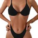 Fanuerg Women Underwire Triangle Bikini Spaghetti Strap Push Up Swimsuit Cheeky Two Piece Bathing Suit (X-Small, Black)