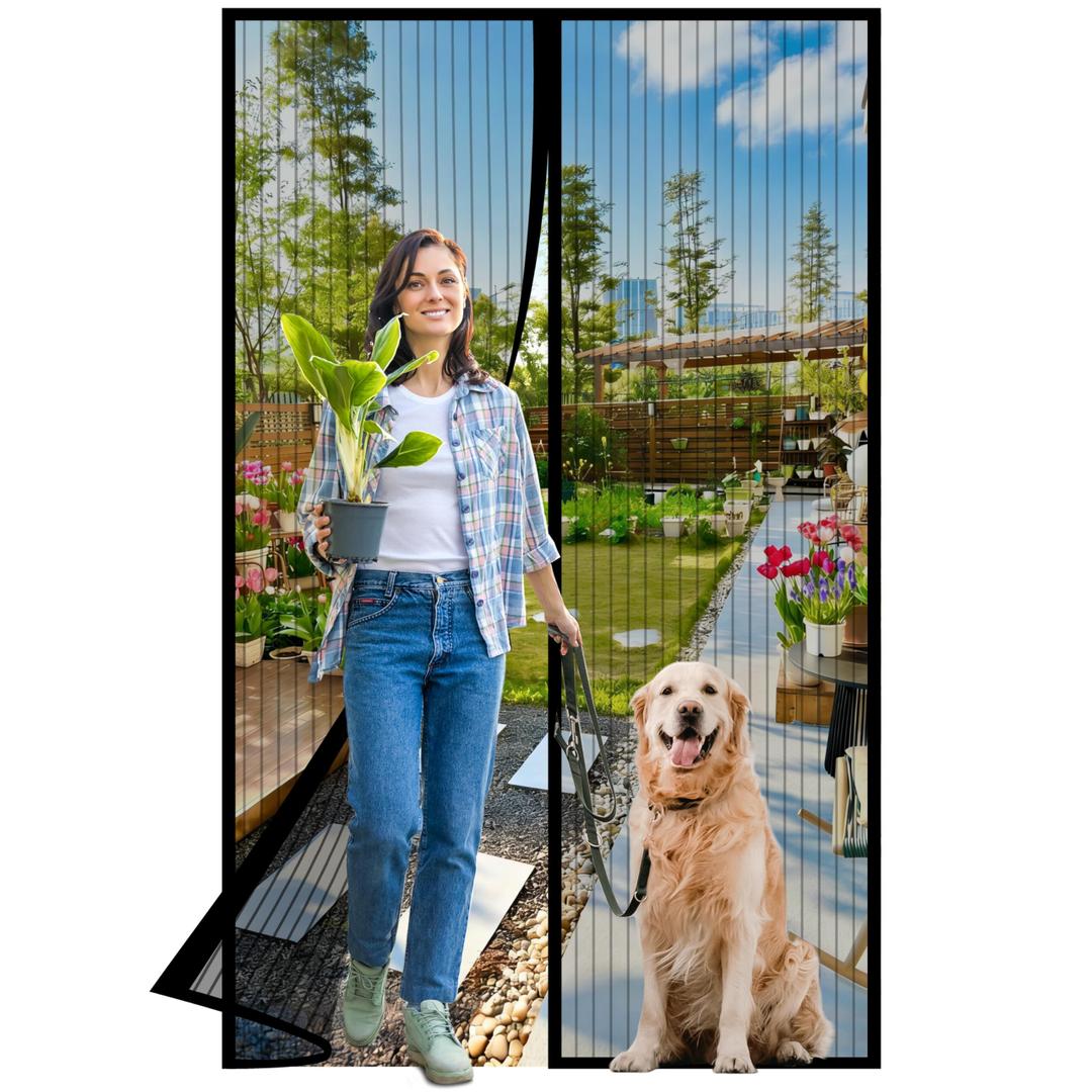 Magnetic Screen Door -Fit Door Size 38.0 x 83.0'' Retractable Screen Door Mesh for Front Door or Sliding Door, Pet & Kid Friendly, Hands-Free Closure Keeps Bugs Out & Lets Breeze in, Stripe Black, Pack Of 2