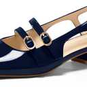 Coutgo Women's Mary Jane Chunky Low Heels Slingback Pumps Closed Square Toe Wedding Dress Shoes (7, Navy)