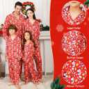ANGELGGH Silk Christmas Pajamas for Family Matching Satin Holiday PJs Sets 2 Pcs Festival Party Button Down Sleepwear (Men, M, Silk Red Snowman)