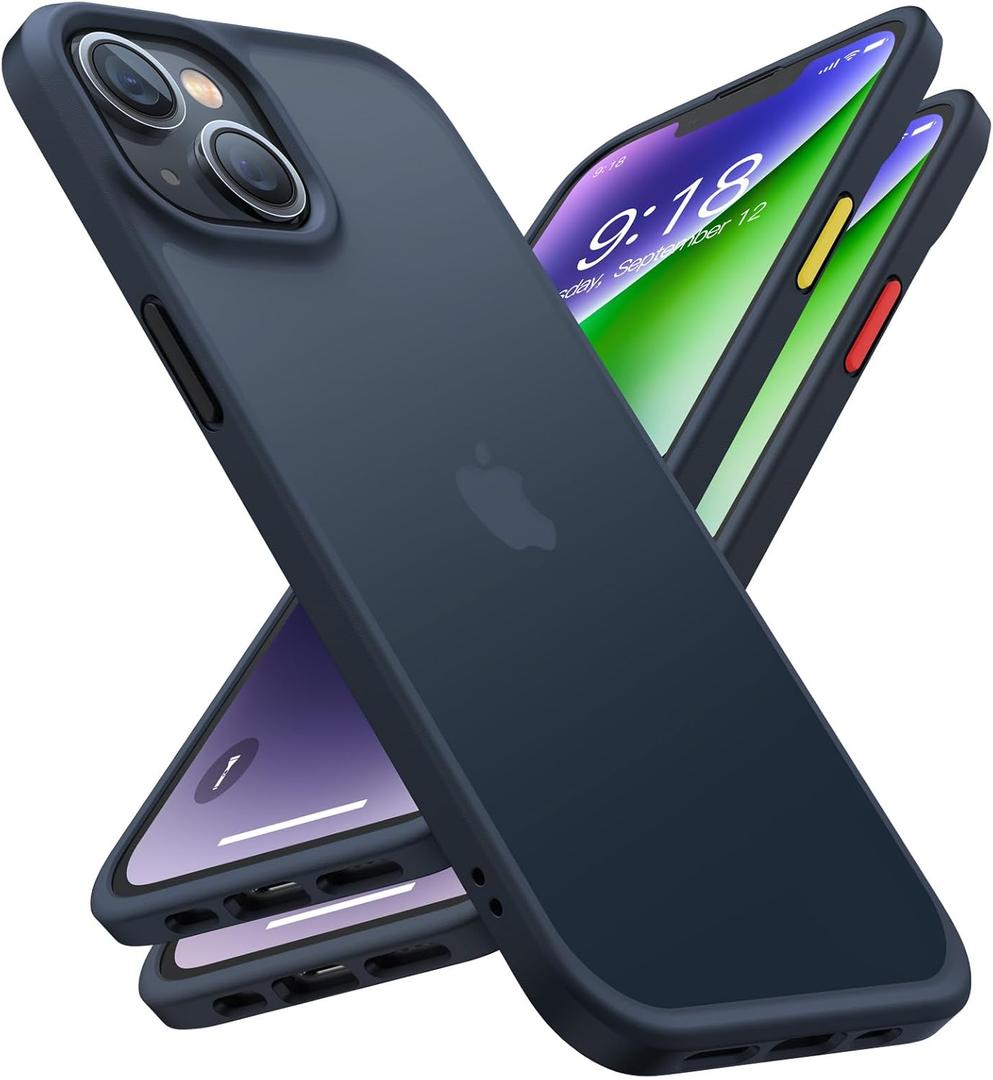 TORRAS Upgraded Shockproof for iPhone 14 Case [12FT Military Drop Protection][Sleek Premium Touch] Translucent Back & Soft Edge Slim Silicone Cover, Frosted Black