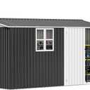 DWVO 12' x 8' Outdoor Storage Shed, Waterproof Metal Garden Shed with Windows, Lockable Doors, and Sloped Roof for Patio, Backyard, Lawn, Tool Storage, Bike Shed, Pet Shelter (Gray + White)