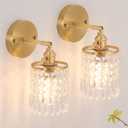 Shenmoyl Set of 2 Crystal Battery Operated Wall Sconce, Rechargeable Battery Powered Wall Lamp with Remote Control, Modern Dimmable Wireless Wall Lights for Bedroom Bathroom(Transparent, Gold Base)