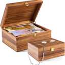 Vicenpal 2 Wooden Keepsake Boxes with Hinged Lid, Acacia Wood Memory Box, S & L, 11 x 8.7 x 5 & 6.9 x 5.2 x 3.5, Decorative Chest Storage for Crafts Photo Card Jewelry, Wedding Ideal Gift for Bridal