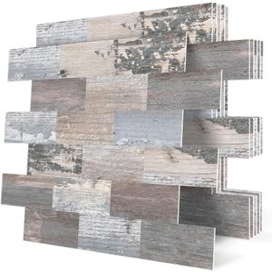 DEWOO Peel and Stick Rustic Backsplash Wall Tile Self Adhesive for Kitchen Farmhouse Faux Wood Look (10-Sheet, 13.5" x 11.4")