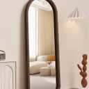 Delma Arched Full Length Mirror, Free Standing Floor Velvet Finish Frame Mirror for Leaning or Hanging, Soft Touch Bedroom & Living Room Decor, Brown