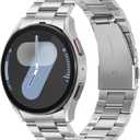 Suphart Metal Bands Compatible with Samsung Galaxy Watch 7 6 5 4 FE Band 44mm 40mm/Galaxy Watch 6 Classic 47mm 43mm/5 Pro 45mm, No Gap Stainless Steel Strap for Women and Men, Silver