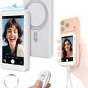 Vlog Selfie Monitor Screen for iPhone 17 Series & Android,Built-in Speaker,Wireless & Wired Magnetic 4K/1080P Phone Back Camera Monitor with Remote Control for Live Stream TikTok (White)