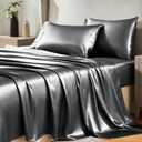 CozyLux Satin Sheets Queen Size Bed Set - 4 Piece Silky Queen Sheet Set, Luxury Dark Grey Queen Sheets with Smooth and Soft Microfiber, Includes 1 Fitted Sheet, 1 Flat Sheet and 2 Pillowcases