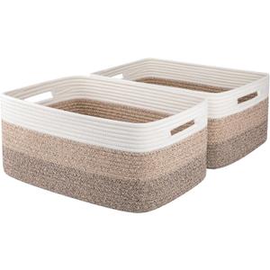 Large Storage Basket for Organizing, Woven Rope Basket for Shelves, Closet Organizer Bins for Clothes, Blanket, Toys, Baby Nursery Storage, 17.7" x 13" x 7.87", 2 Packs Gradient Yellow