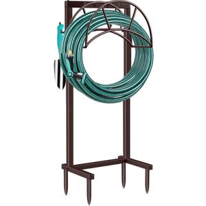 TomCare Garden Hose Holder Upgraded 4 Spikes Water Hose Holder with 2 Tool Hooks Sturdy Hose Reel Holds 150ft Hose Freestanding Hose Stand Hose Hanger Hose Storage for Outside Yard Lawn, Bronze