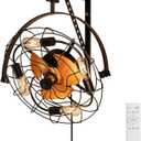 Wall Mount Fan with Remote & 4 E26 Bulb Sockets - 6-Speed Ultra-Quiet (35dB) 360 Manual-Adjustable Fan, Plug-in Ceiling/Wall Dual Mount for Bedroom/Garage/Workshop