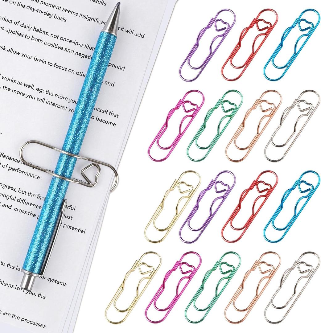 4 x 16Pcs Pen Clip Holder Metal with Hearts for Notebook Journal Planner, Teacher Appreciation Mothers Day Gifts for Teacher Mom Women Accessories School Supplies Office