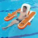 FBSPORT Inflatable Pool Float Lounger for Adults, Water Floating Chair Pool Float Raft with Cup Holder and Backrest for Swimming Pool, Lake, Party and Beach (white orange)