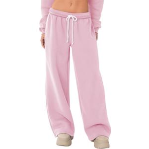 HeSaYep Women's Fleece Lined Sweatpants Wide Leg Thermal Winter Warm Baggy Sweat Pants with Pockets (Light Pink, Small)