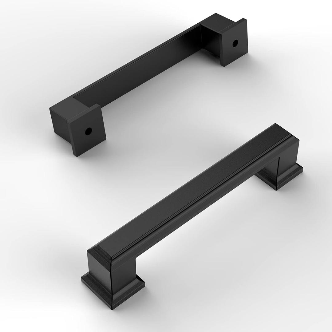 Amerdeco 10 Pack Matte Black Cabinet Pulls 3-3/4 Inch(96mm) Hole Center Cabinet Hardware Kitchen Cabinet Handles for Bathroom Drawer Pulls Dresser Pulls ZH0001