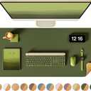 YSAGi Double-Sided Desk Pad, 35.4"x17"Leather Desk Mat, Eco Cork Desk Pad Protector,Large Mouse Pad,Waterproof Desk Blotter for Office/Home(Olive Green)