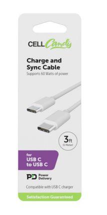 CellCandy USB-C/C Fast Charge & Sync Cable, Supports Power Delivery (3 ft)