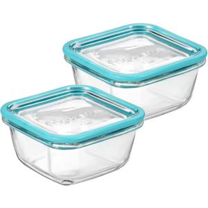 Bormioli Rocco Frigoverre Future Set Of 2 14.25 oz. Square Food Storage Container, Made From Durable Glass, Dishwasher Safe, Made In Italy, 2 Pack.