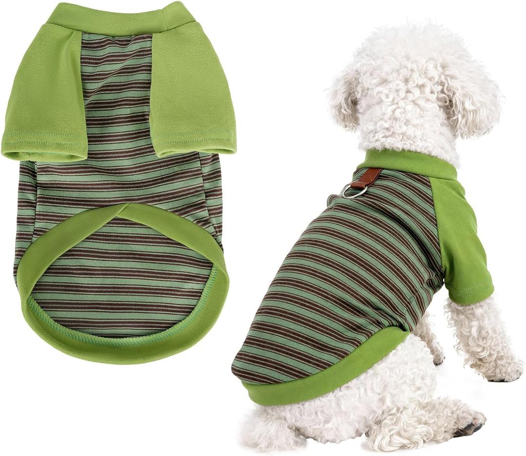 Pistha Dog Tshirt Striped Shirts for Dogs Clothes Stretchy Puppy T-Shirts with Metal Buckle for Small Medium Dog Boys Girls (Green, Small)