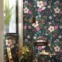 HAOKHOME Floral Peel and Stick Wallpaper Nursery Vintage Removable Stick on Contact Paper for Bathroom Decor Dark Green/Pink/Orange 17.3in x 9.8ft