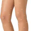 LABELLA 40D Heart Patterned Tights,Semi-Opaque Pantyhose With 3D Heart Design,Holds Shape Perfectly (Beige, M)