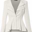 Hybrid & Company Women's Casual Work Office Dressy Double Lapel Single Button Peplum Comfortable Blazer (White, XL)