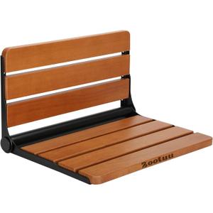 18"" Teak Folding Shower Seat Wall Mounted,Fold Down Shower Bench for Small Shower Space, Home Care Teak Wood Stool for Inside Shower, Black & Yellow