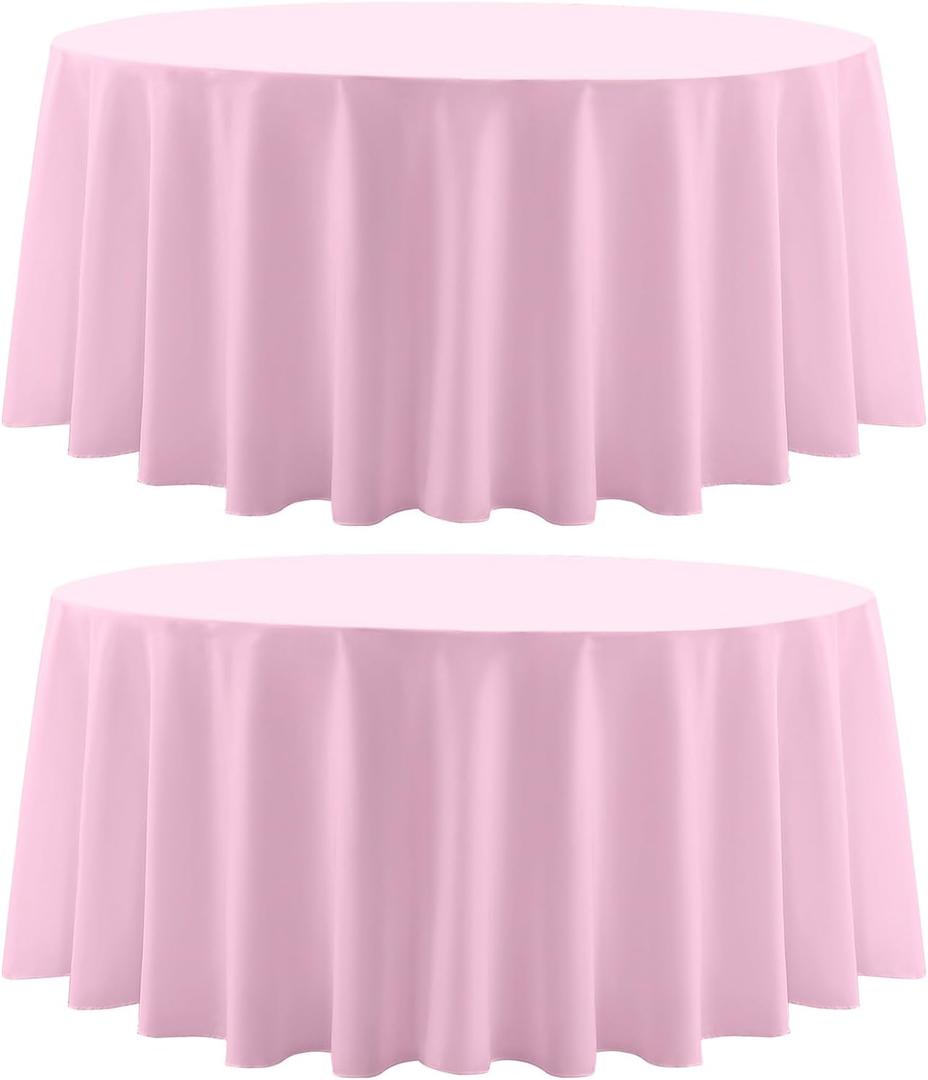 Round Tablecloth 120 Inch 2 Pack Pink Tablecloths Washable Decorative Linen Polyester Table Clothes Cover for Dining Table Banquets Buffet Parties and Wedding