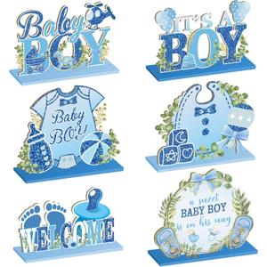 It's a Boy Baby Shower Centerpieces Baby Shower Table Centerpieces Bloom Table Display with Letters A Sweet Baby Boy is on His Way Gender Reveal Decorations for Boy Birthday Supplies (Wooden)