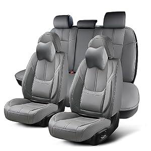 KIDYACWST Auto Car Seat Covers Accessories Full Set Leather Cushion Protector Breathable Waterproof Seat Cover for Cars Universal Fit (Grey, Front Pair and Rear)