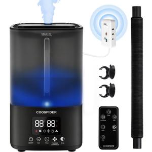 Coospider Humidifier for Indoor Plants, Top Fill Humidifier with Timer Humidity Control, Cool Mist Humidifiers for Houseplants, Grow Room, Mushroom, Bedroom, Greenhouse, Grow Tent (5L /1.32Gal) (500B-Black)