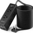 25 Ft Extension Cord with Multiple Outlets, Long Extension with 6 Outlets 4 USB Ports(2 USB C), Flat Plug Surge Protector Power Strip for Home, Office Supplies, Dorm Essentials, Black