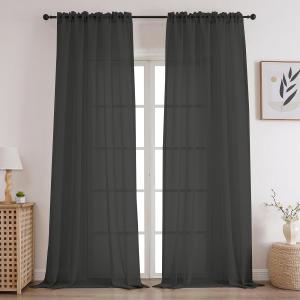 CUCRAF Sheer Curtains Panels for Living Room Bedroom Short Window Semi Treatment Drapes Voile Rod Pocket,Set of 2 (54 x 63 inches Long,Grey)