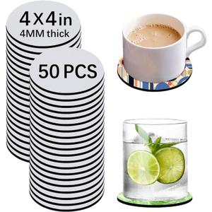 50 PCS Sublimation Blank Cup Coasters Bulk, 4x4 Inch Round Blank Cup Mat Rubber for Sublimation Transfer Heat Press Printing DIY Crafts