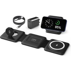 Magnetic Wireless Charger for iPhone: Fodable 3 in 1 Charging Station for Multiple Apple Devices - Travel Charging Pad Dock for Apple Watch iPhone 17 16 15 14 13 12 Pro Max Plus & Airpod