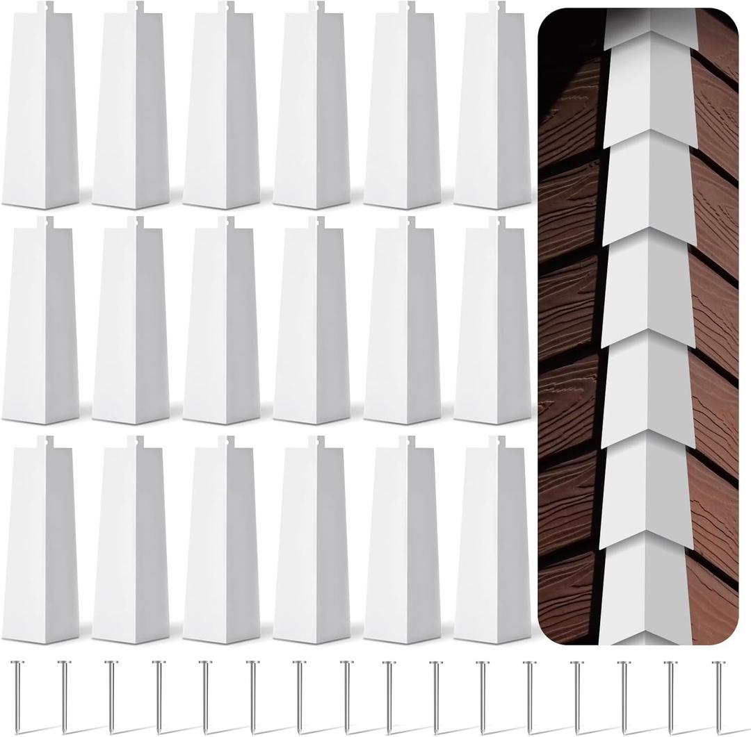 Therwen 16 Pcs Aluminum Siding Corners 8 Inch Outside White Corner Caps Smooth Siding Trim, Metal Nails Included for Mobile Home House Exterior