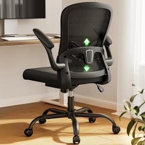 Marsail Office Chair Ergonomic-Desk Chair: Mesh Back Home Office Chair with Adjustable Lumbar Support, Computer Desk Chair with Flip-up Armrests Swivel Home Office Task Chair(Black) (Ebony)