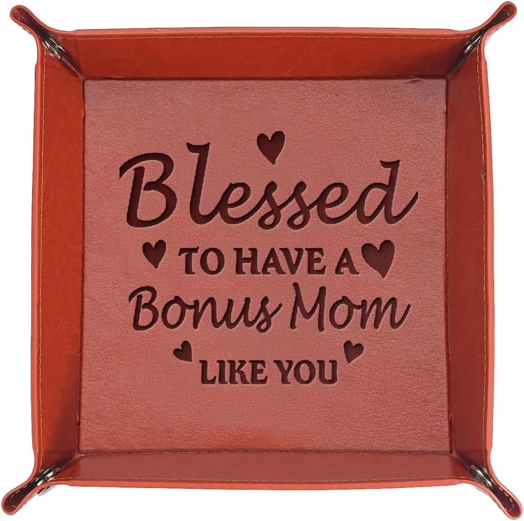 THTCSQ Gift for Mom from Daughter, Mother's Day, Christmas, Thanksgiving, Birthday Gift for Mother and Daughter Leather Ring Dish Decorative Jewelry Tray (Bonus Mom Tray)