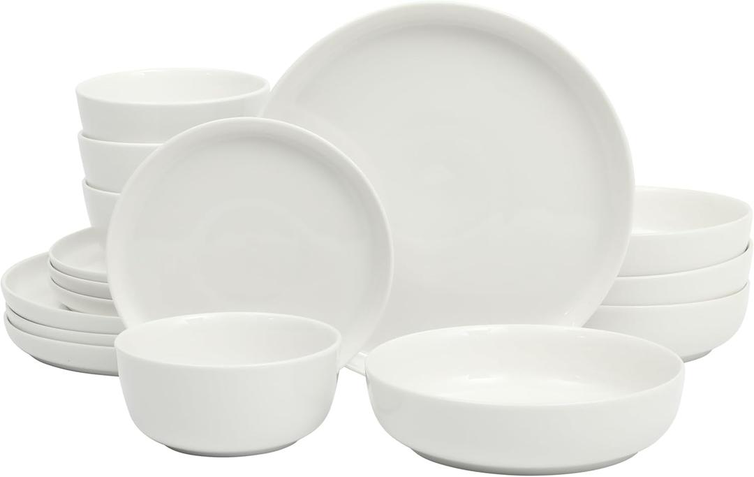 Gibson Home Oslo Porcelain Chip and Scratch Resistant Dinnerware Set, Service for 4 (16pcs), Ceramic Plates and Bowls Dishes Sets, White - Microwave and Dishwasher Safe