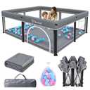 TOREVSIOR Foldable Baby Playpen with Mat, 50"×71" F oldable P laypen for Babies and Toddlers, Indoor & Outdoor Kids Safety Play Pen, Portable Play Yard, Foldable Baby Playpen with 50 Ocean Balls