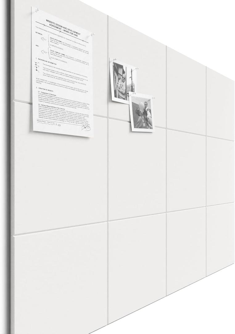 Bumusty Large Cork Board 48" x 36" Alternative - 12 Pack Felt Wall Tiles with 70 Safe Removable Adhesive Tabs, 30 Pushpins, Cork Boards for Walls Pin Board Bulletin Board Office Decor (Milky White)