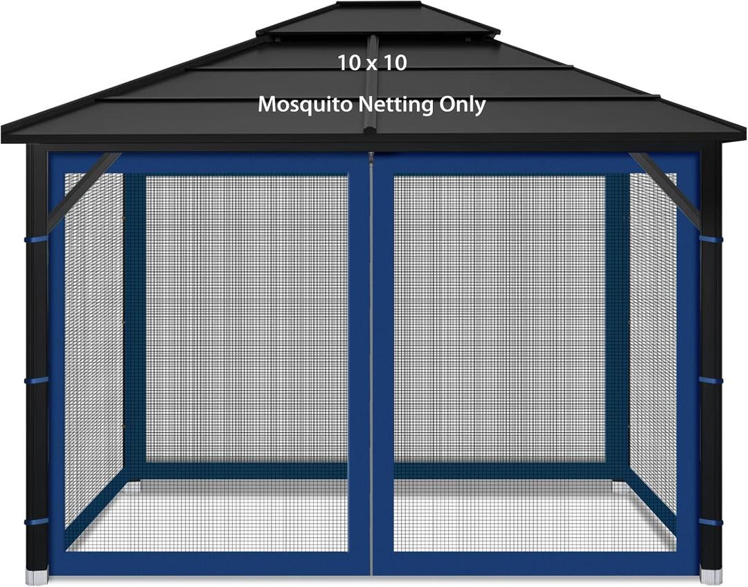 Gazebo Replacement Mosquito Netting Outdoor Universal Gazebo Canopy 4-Panels Screen Sidewalls with Zipper for Patio Garden (Navy Blue, 10x10)