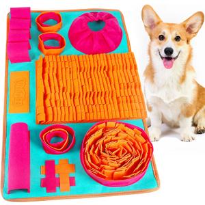 Vivifying Snuffle Mat for Dogs, Interactive Dog Enrichment Toys for Small Dogs and Cats Slow Eating and Keep Busy, Sniff Mat for Boredom and Mental Stimulation (Orange Red Blue)