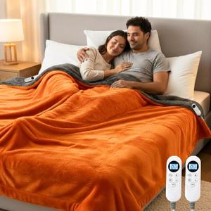 Eastsora Heated Blanket Electric Blanket King 90"x100" Dual Control Flannel Heating Blanket with 12 Heat Levels 12H Timer Auto ShutOff Overheat Protection Soft & Cozy Machine Washable