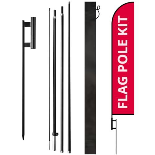 ASHUR Feather Flag Pole Kit, 12ft Tall 100% Fiberglass W/ 31" Heavy Duty Ground Stake, for High-Visibility Feather Flags, Outdoor Custom Business Advertising Banners, Swooper Pole kit, 1Set 12ft